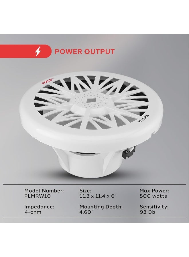 Pyle Pyle Single Outdoor Marine Audio Subwoofer - 500 Watt 10 Inch White Waterproof Bass Loud Speaker  - Image 5