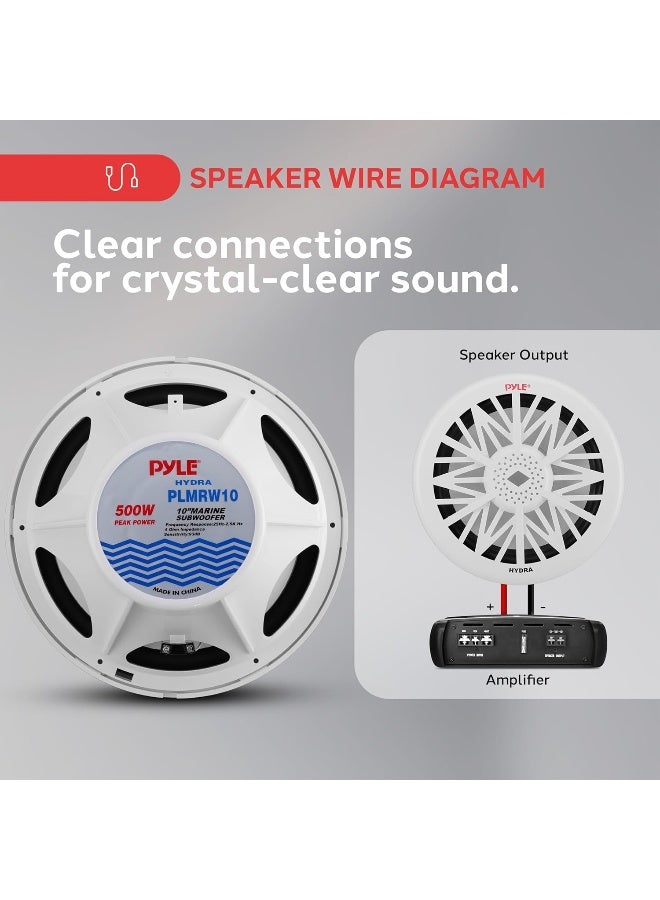 Pyle Pyle Single Outdoor Marine Audio Subwoofer - 500 Watt 10 Inch White Waterproof Bass Loud Speaker  - Image 4