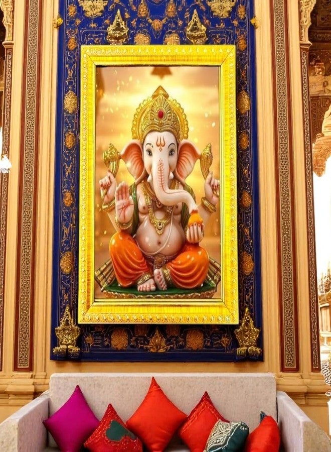 إنديانا ستور فور أول لوحة جدارية مؤطرة من Indianstore4all، تُصوّر اللورد غانيشا (خشب، غير لامع، ذهبي، حجم صغير، 7 × 9 بوصة)، إطار صور بهاجوان A549IN - Image 4