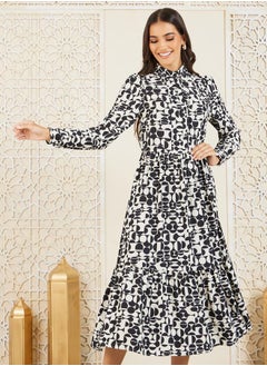 Styli Geometric Print Tiered Shirt Midi Dress  - Image 2
