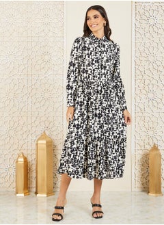 Styli Geometric Print Tiered Shirt Midi Dress  - Image 1