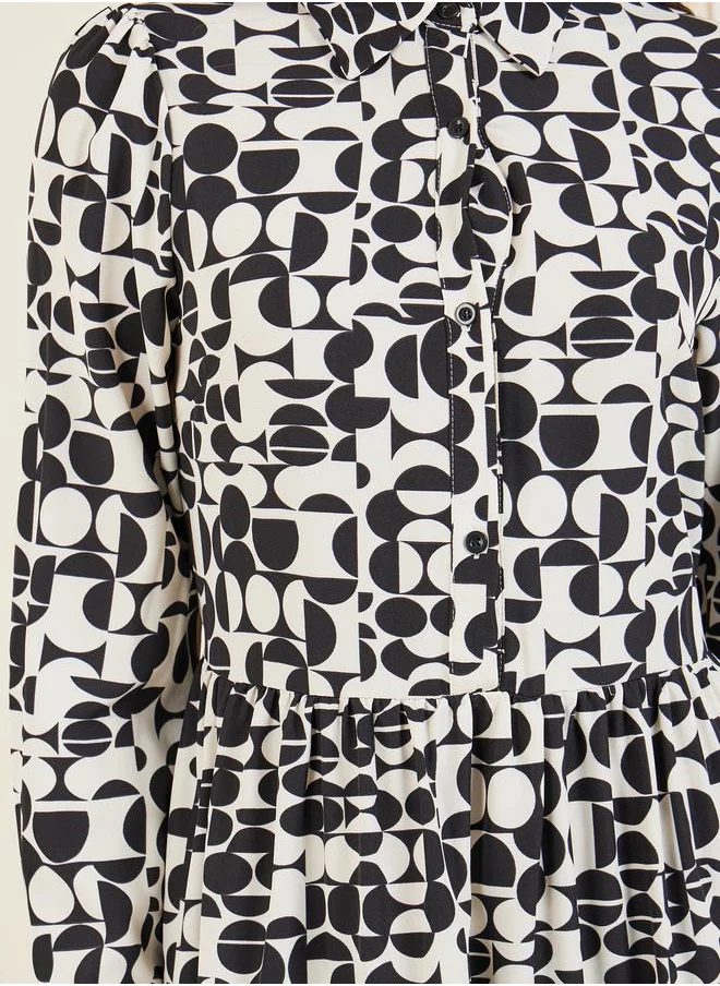 ستايلي Geometric Print Tiered Shirt Midi Dress
