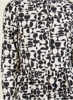 Styli Geometric Print Tiered Shirt Midi Dress  - Image 3