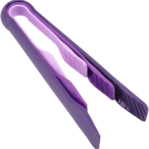 KIPSOME 3Pcs Plastic Serving Tongs Set, Kitchen Clip Non-Stick Food Tongs Small Medium & Large Cooking Tongs for Oven Baking Salad Steak Vegetable Ice Serving Tools Utensil Set (Purple) - Image 1