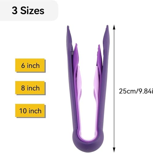 KIPSOME 3Pcs Plastic Serving Tongs Set, Kitchen Clip Non-Stick Food Tongs Small Medium & Large Cooking Tongs for Oven Baking Salad Steak Vegetable Ice Serving Tools Utensil Set (Purple) - Image 2