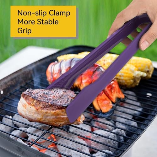 KIPSOME 3Pcs Plastic Serving Tongs Set, Kitchen Clip Non-Stick Food Tongs Small Medium & Large Cooking Tongs for Oven Baking Salad Steak Vegetable Ice Serving Tools Utensil Set (Purple) - Image 5
