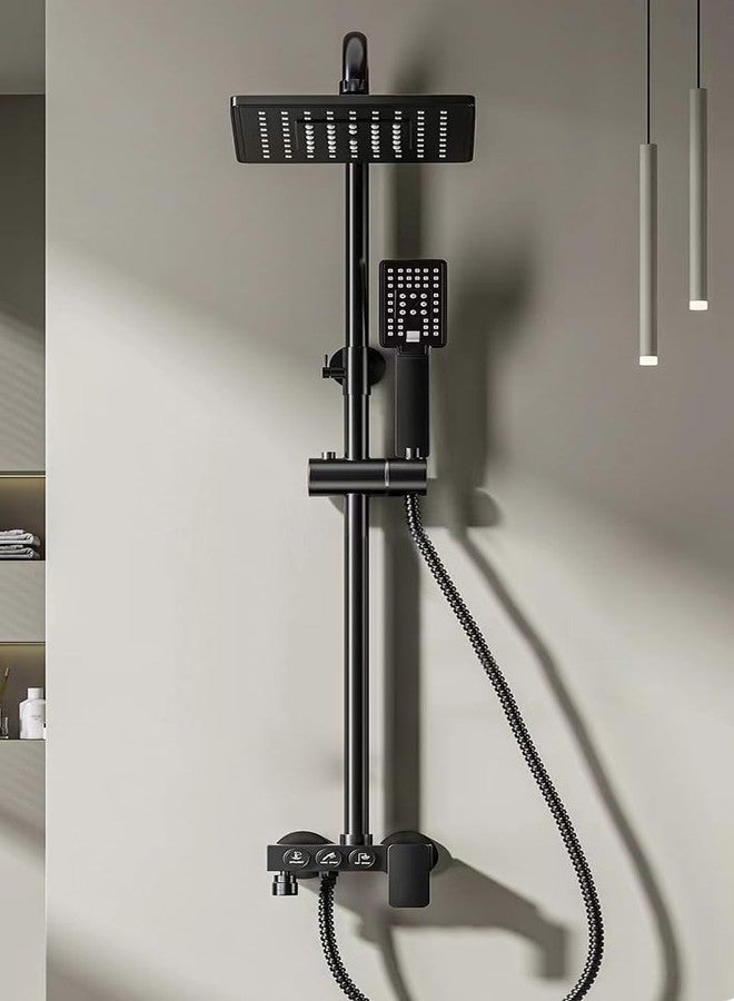 B Backline Thermostatic Shower Set | 3-in-1 Wall Mixer | Rainfall Overhead Shower, Handheld Shower & Spout | Matte Black Finish for Bathroom - Image 1
