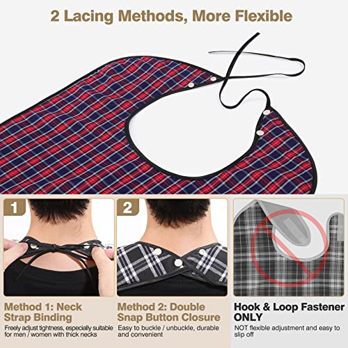 Roylvan Adult Bibs, 3 Pcs Washable Clothing Protector with Crumb Catcher for Eating, Reusable Waterproof Large Feeding Adult Bibs for Men Women Elderly Senior, Black/Red/Blue - Image 2