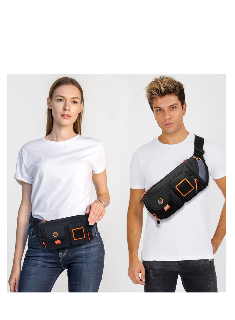 SYOSI Crossbody Fanny Pack Waist Bag, Small Resistant Wasit Pouch for Women Men with 4 Pockets, Belt Bag for Running Travelling Hiking Walking Lightweight Crossbody Chest Bag Fit All Phones, black - Image 2