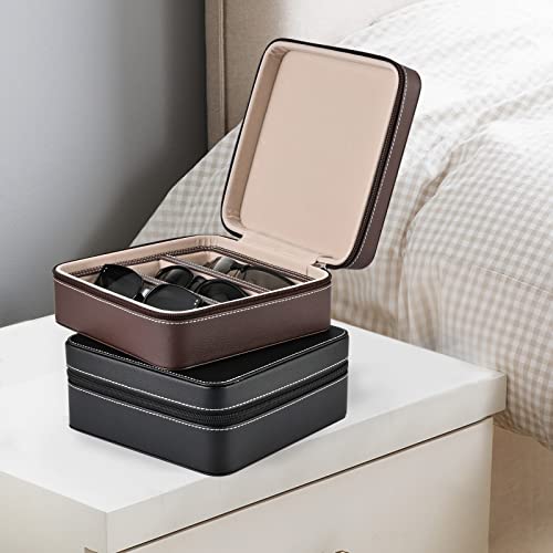 ROSELLE Eyewear Travel Case for women men, Luxury leather 3-Slot Eyeglasses Storage Box for Multiple Glasses and Sunglasses (Coffee) - Image 4