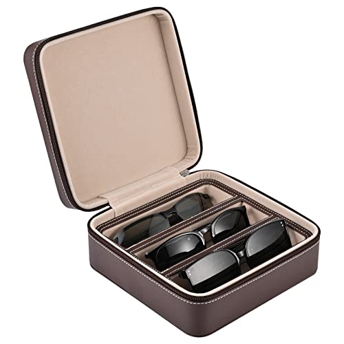 ROSELLE Eyewear Travel Case for women men, Luxury leather 3-Slot Eyeglasses Storage Box for Multiple Glasses and Sunglasses (Coffee) - Image 1