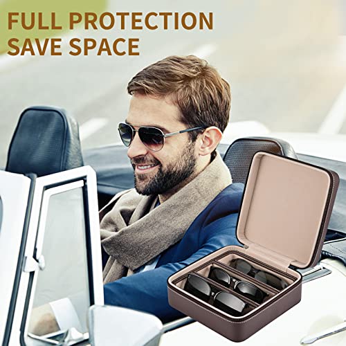 ROSELLE Eyewear Travel Case for women men, Luxury leather 3-Slot Eyeglasses Storage Box for Multiple Glasses and Sunglasses (Coffee) - Image 5