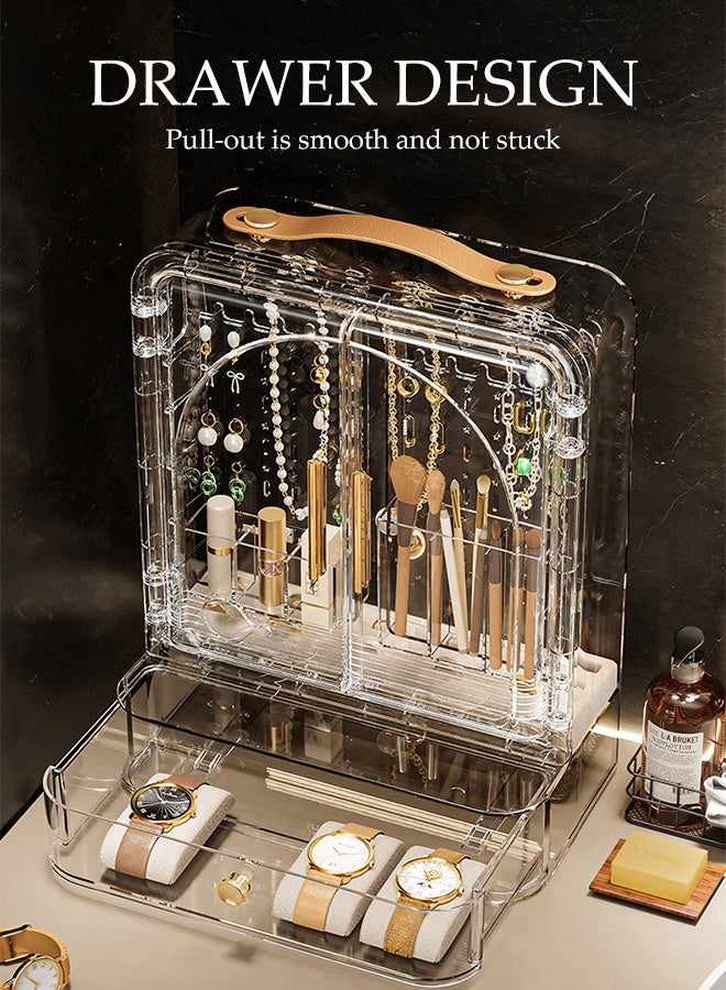 DUNISO Portable Cosmetic storage box，Makeup Organizer for Vanity with Handle，Dustproof Large Capacity Skincare Organizers with Drawer，for Countertop, Bathroom, Dresser - Image 5