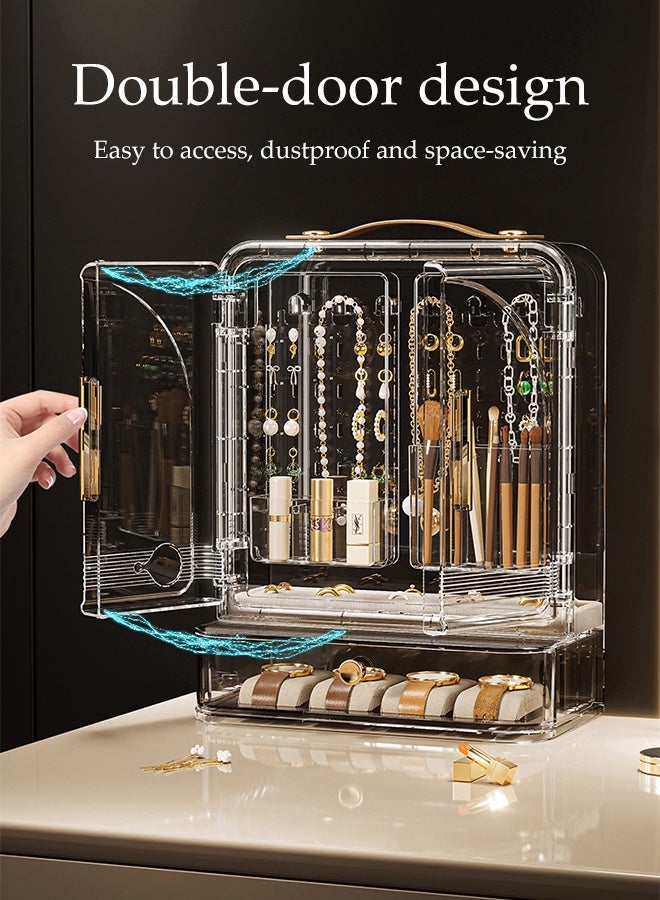 DUNISO Portable Cosmetic storage box，Makeup Organizer for Vanity with Handle，Dustproof Large Capacity Skincare Organizers with Drawer，for Countertop, Bathroom, Dresser - Image 4