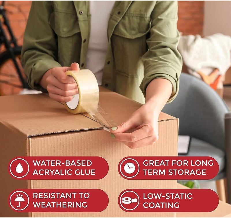 إي سي في في 6 قطع من شريط التغليف الشفاف القوي، شريط تغليف شديد التحمل، أشرطة لاصقة قوية للشحن والتعبئة والنقل والختم، 4.8 سم × 60 متر لكل لفة، 6 لفات - Image 2