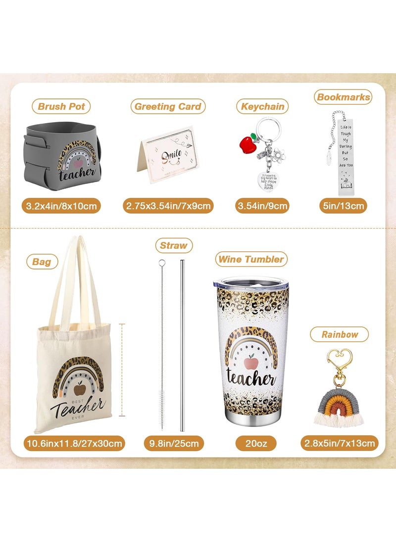 Nuenen Nuenen 7 Pcs Teacher Gift for Women Teacher Appreciation Gift Rainbow Basket Include Tumbler Tote Bag Leather Bucket Card Key Chain Bookmarks for Teacher Appreciation Week Thank You Christmas Gift  - Image 2