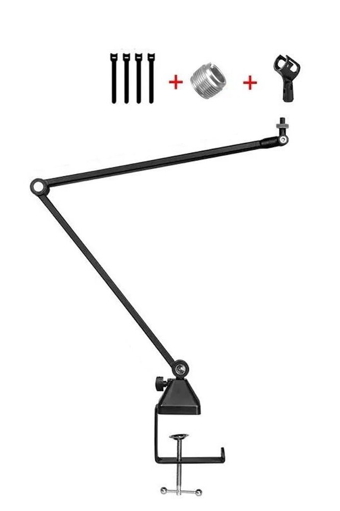 والالا حامل ميكروفون مكتبي قابل للتعديل - ذراع ذراع قابل للطي بسعة تحميل ٣ كجم، حامل ميكروفون منخفض الارتفاع للبث المباشر والألعاب والبودكاست والاستوديو والمكتب | ذراع تعليق محمول، مشبك وبرغي، لا يتطلب حفرًا - Image 1