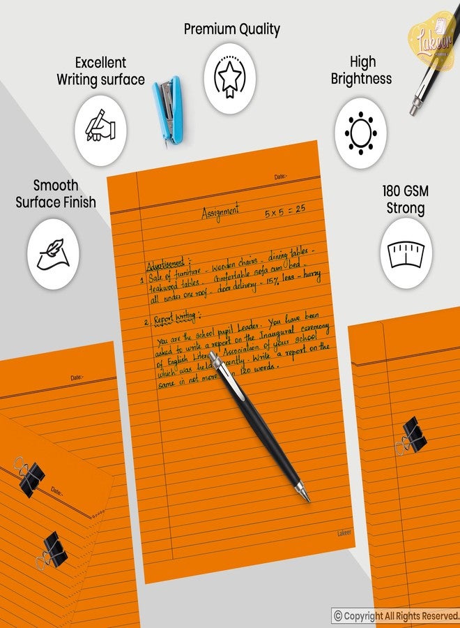 Lakeer A4 Single Side Ruled Paper, 180 GSM, 5 Colours, Pack of 50 Sheets, Ideal for Projects, Assignments, Practicals, and Homework - Image 5