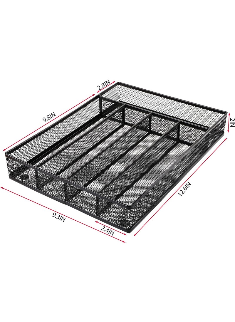 Cedilis Cedilis Cutlery Tray 5 Compartments Flatware Organizers Metal Kitchen Utensil Drawer Silverware Tray The Mesh Collection for Knives Spoons Forks with 4 Foam Feet Black  - Image 2