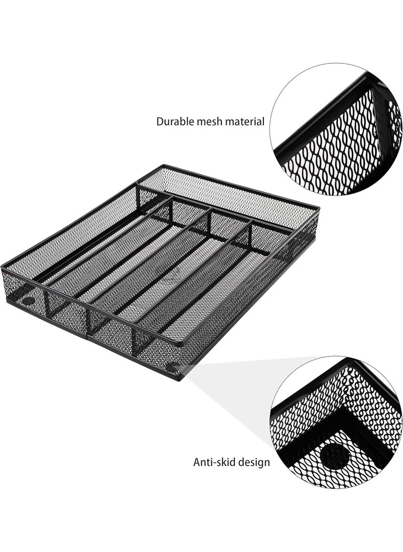 Cedilis Cedilis Cutlery Tray 5 Compartments Flatware Organizers Metal Kitchen Utensil Drawer Silverware Tray The Mesh Collection for Knives Spoons Forks with 4 Foam Feet Black  - Image 3