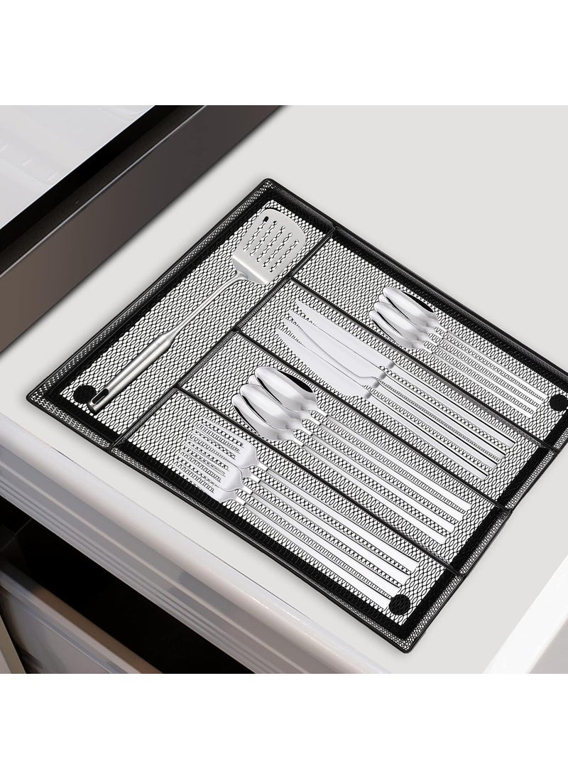 Cedilis Cedilis Cutlery Tray 5 Compartments Flatware Organizers Metal Kitchen Utensil Drawer Silverware Tray The Mesh Collection for Knives Spoons Forks with 4 Foam Feet Black  - Image 4