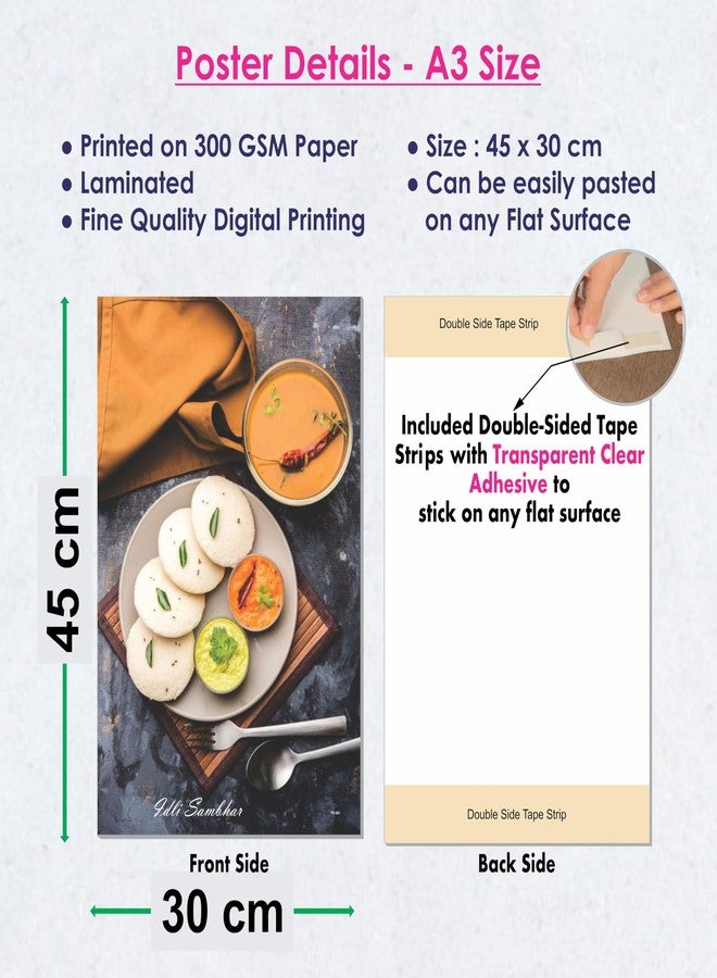 ESCAPER Indian Fast Food Posters (12 x 18 inch), 300 GSM Paper, Laminated Self Adhesive Back, South India Food Photos, Curry Vegetable Dishes Wall Art, Ideal For Traditional Restaurant, Hotel, Cafe - Image 2