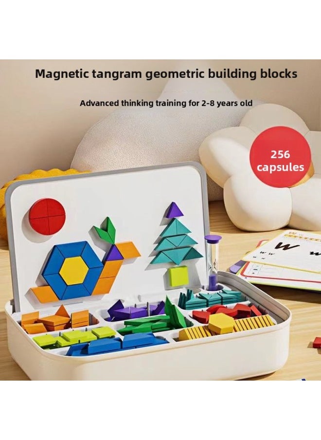 Generic - Magnetic Wooden Jigsaw Puzzle Suit Special Learning Tools For Students Geometric Building Blocks Educational Toys For Children-Color:Plant Series [140 Building Blocks + Whiteboard + Tiles + Storage Bag + Pen + Stand + Instruction Manual] - Image 1