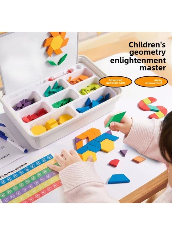 Generic - Magnetic Wooden Jigsaw Puzzle Suit Special Learning Tools For Students Geometric Building Blocks Educational Toys For Children-Color:Plant Series [140 Building Blocks + Whiteboard + Tiles + Storage Bag + Pen + Stand + Instruction Manual] - Image 1