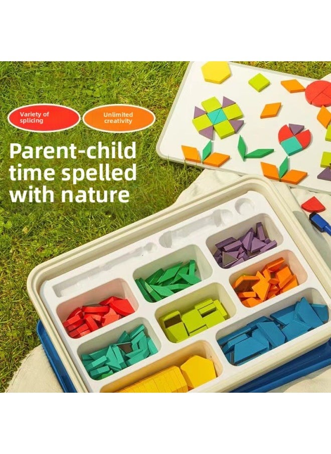 Generic - Magnetic Wooden Jigsaw Puzzle Suit Special Learning Tools For Students Geometric Building Blocks Educational Toys For Children-Color:Plant Series [140 Building Blocks + Whiteboard + Tiles + Storage Bag + Pen + Stand + Instruction Manual] - Image 1