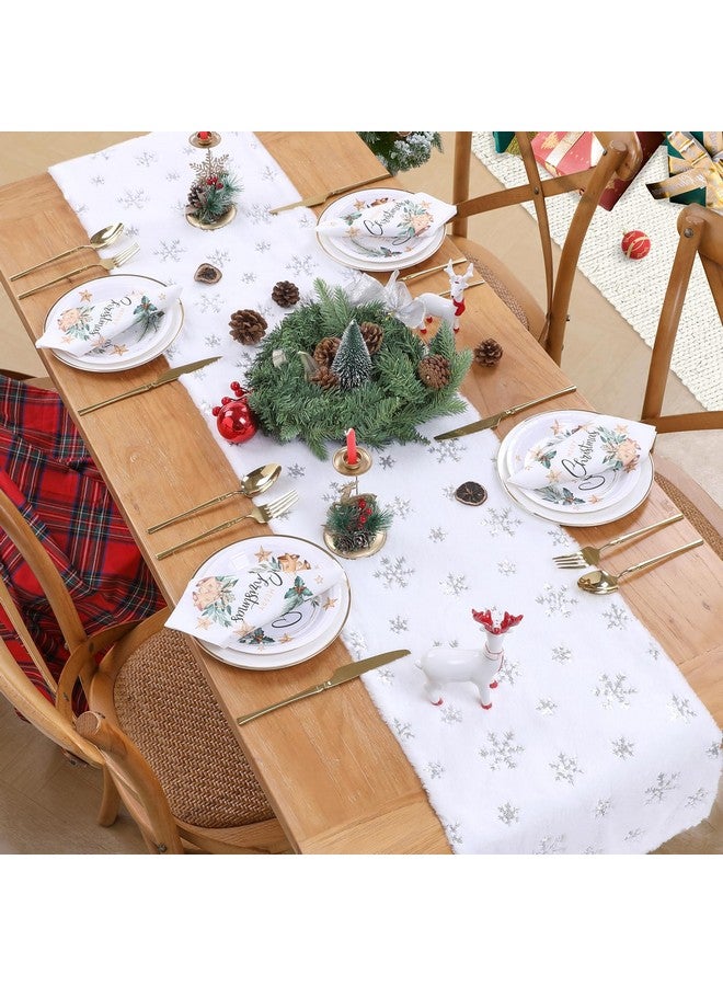 QueenDream White Fur Table Runner Silver Snowflakes Christmas Table Runner, Winter Xmas Holiday Kitchen Dining Table Decoration Indoor Outdoor Party Decor 13 x 90 Inch - Image 5