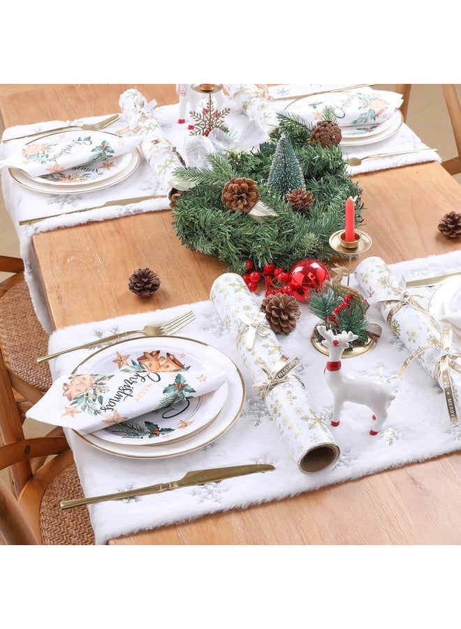 QueenDream White Fur Table Runner Silver Snowflakes Christmas Table Runner, Winter Xmas Holiday Kitchen Dining Table Decoration Indoor Outdoor Party Decor 13 x 90 Inch - Image 4