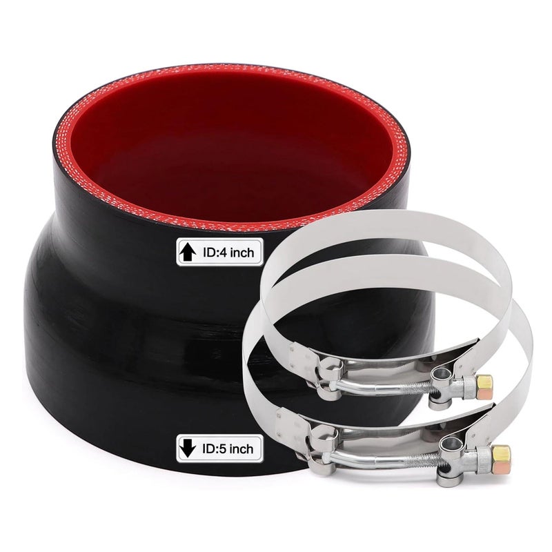TuoLauthon ID 4 to 5 inch102127mm Straight Silicone Reducer Coupler Hose for TurboIntakeIntercoolerExhaust Pipe 4 Layers of Polyester Reinforcement Thickness 5mm Length 5mm Tube with 2 TBolt Clamps - Image 3
