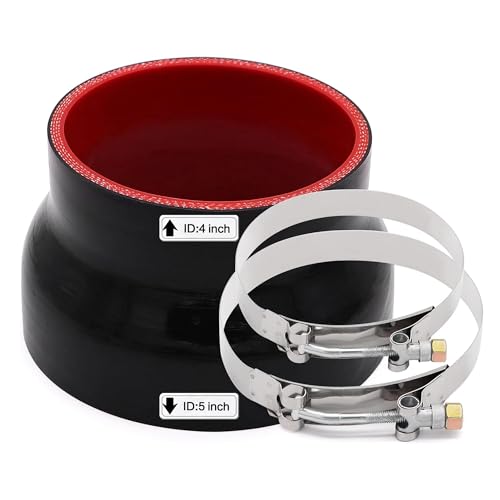 TuoLauthon ID 4 to 5 inch102127mm Straight Silicone Reducer Coupler Hose for TurboIntakeIntercoolerExhaust Pipe 4 Layers of Polyester Reinforcement Thickness 5mm Length 5mm Tube with 2 TBolt Clamps - Image 1