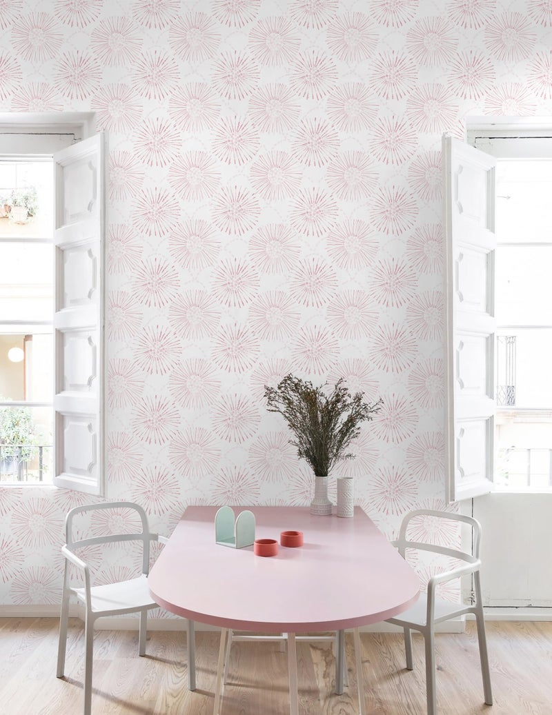 Fiula Peel and Stick Wallpaper Geometric Boho Wall Paper White Pink Fireworks Contact Paper 17.3"Ã—78.7" Self-Adhesive Round Wallpaper for Bedroom Waterproof Removable Shelf Liner Decal Vinyl Roll - Image 5