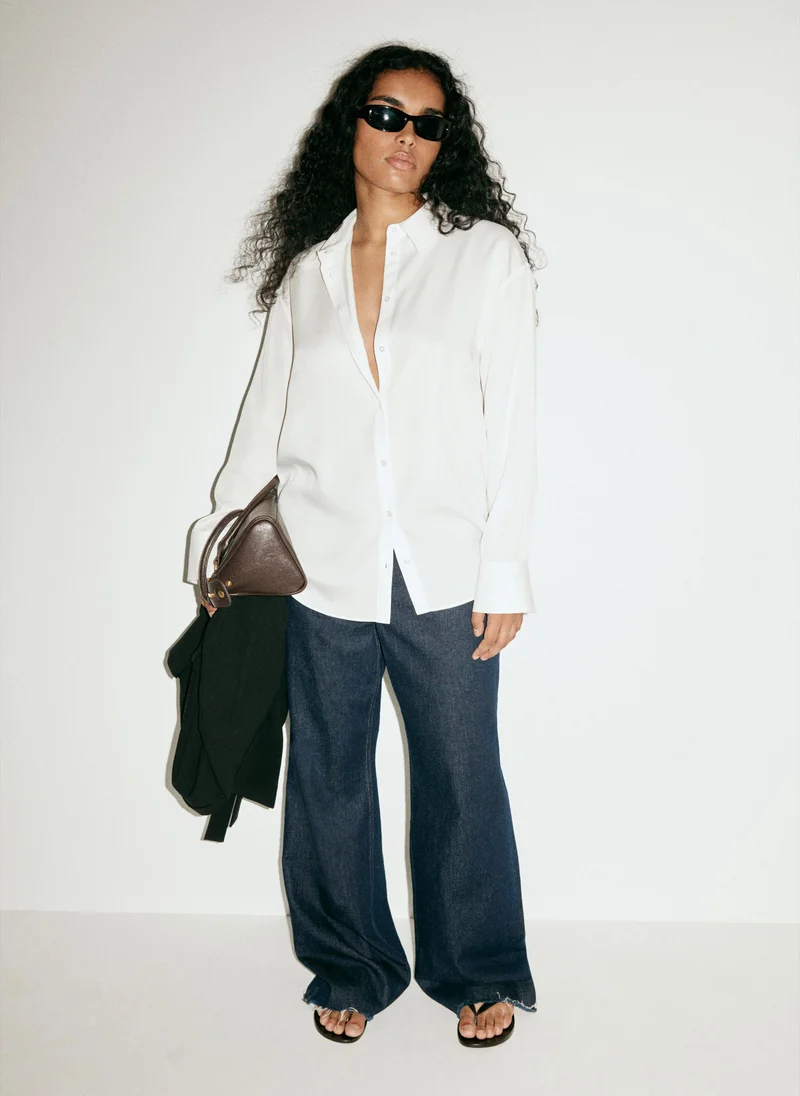 Mango 02-OFFWHITE Straight Lyocell Shirt for Women | Best Price UAE