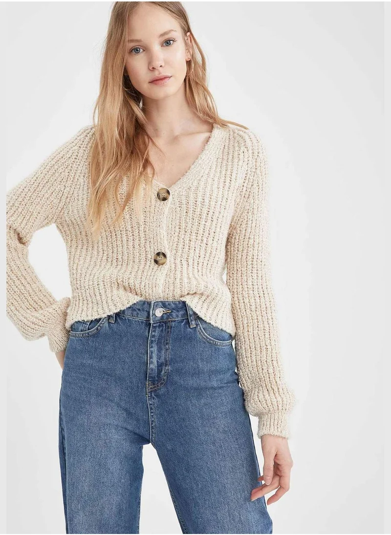 ديفاكتو Long Sleeve V-Neck Button Down Cardigan