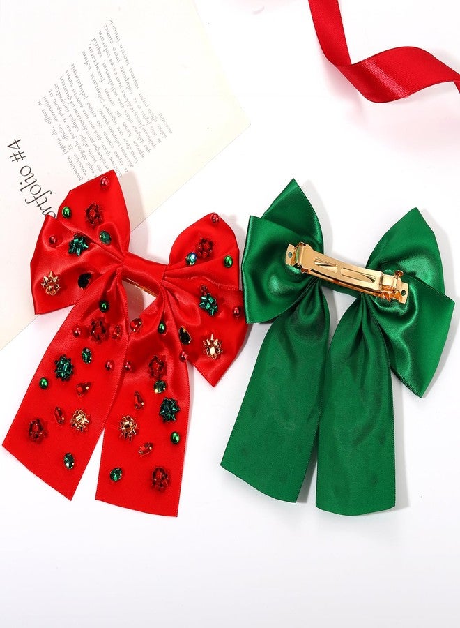 PHALIN 2 قطع مشابك شعر برباط عيد الميلاد للنساء إكسسوارات عيد الميلاد برباط شجرة الرنة رقاقات الثلج برباطات شعر ساتان حريري حمراء وخضراء رibbons شعر العطلات ملابس عيد الميلاد هدايا العطلات - Image 5