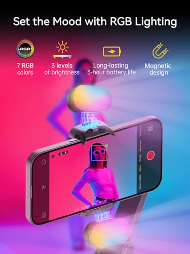 AOCHUAN Gimbal Stabilizer for iPhone, Phone Gimbal w/RGB Magnetic Fill Light, Foldable Gimbal Built in 7.8' Extension Rod and OLED Display for iPhone/Android Excellent for Vlogging-Smart X2 Kit Black - Image 2