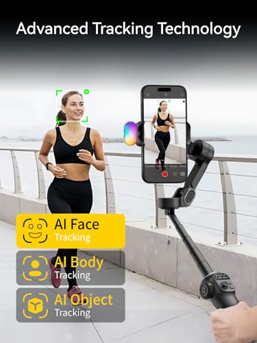 AOCHUAN Gimbal Stabilizer for iPhone, Phone Gimbal w/RGB Magnetic Fill Light, Foldable Gimbal Built in 7.8' Extension Rod and OLED Display for iPhone/Android Excellent for Vlogging-Smart X2 Kit Black - Image 4