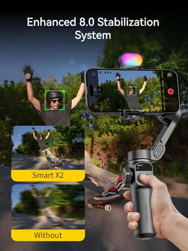 AOCHUAN Gimbal Stabilizer for iPhone, Phone Gimbal w/RGB Magnetic Fill Light, Foldable Gimbal Built in 7.8' Extension Rod and OLED Display for iPhone/Android Excellent for Vlogging-Smart X2 Kit Black - Image 3