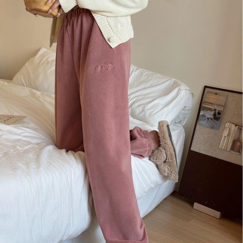 Thickened Warm Fleece Pants High Waist Women M apricot - Image 5
