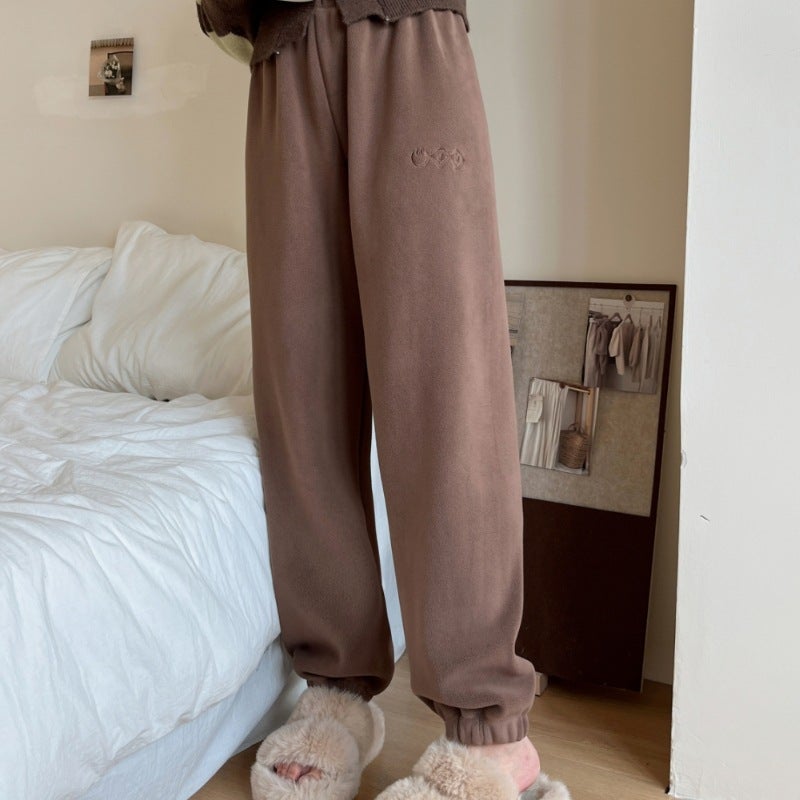 Thickened Warm Fleece Pants High Waist Women M apricot - Image 3