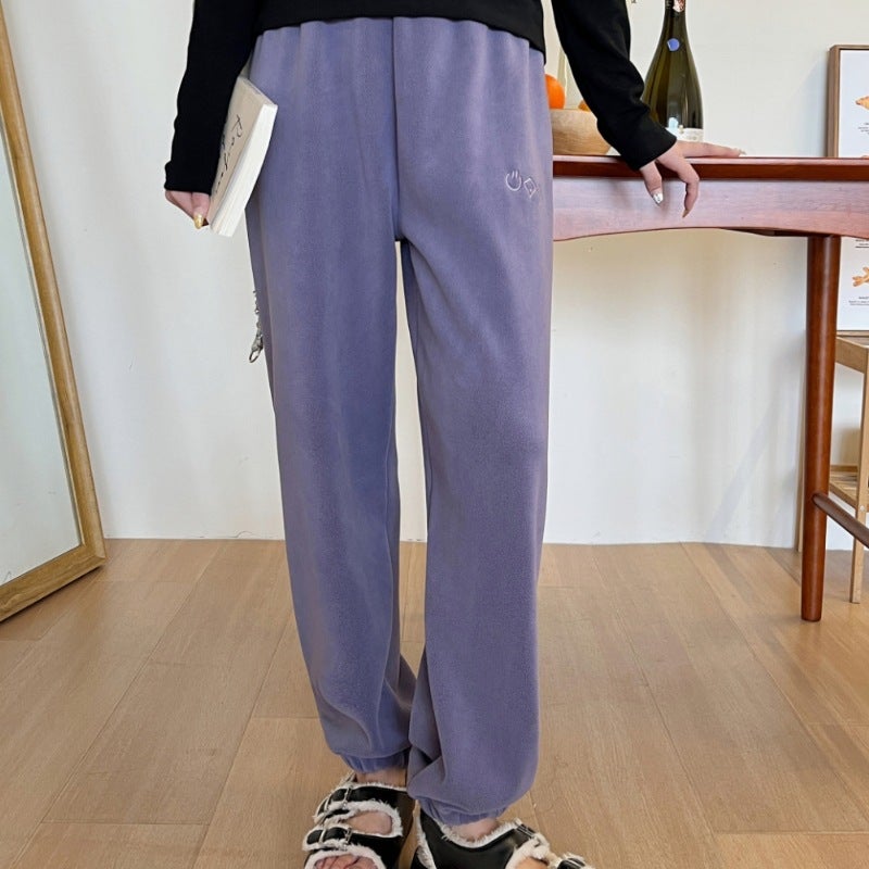 Thickened Warm Fleece Pants High Waist Women M apricot - Image 4
