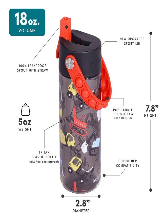 إليمنتال زجاجة مياه للأطفال من إليمينتال سبلاش، مزودة بغطاء مزود بماصة ومقبض قابل للفتح والإغلاق، مانعة للتسرب عند الإغلاق، سعة 18 أونصة، مصنوعة من بلاستيك تريتان المتين الخالي من مادة BPA، آمنة للغسل في غسالة الأطباق، مناسبة للبنات والأولاد - تصميم بناء - Image 5