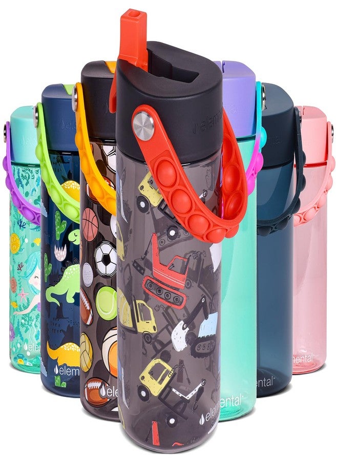 إليمنتال زجاجة مياه للأطفال من إليمينتال سبلاش، مزودة بغطاء مزود بماصة ومقبض قابل للفتح والإغلاق، مانعة للتسرب عند الإغلاق، سعة 18 أونصة، مصنوعة من بلاستيك تريتان المتين الخالي من مادة BPA، آمنة للغسل في غسالة الأطباق، مناسبة للبنات والأولاد - تصميم بناء - Image 1