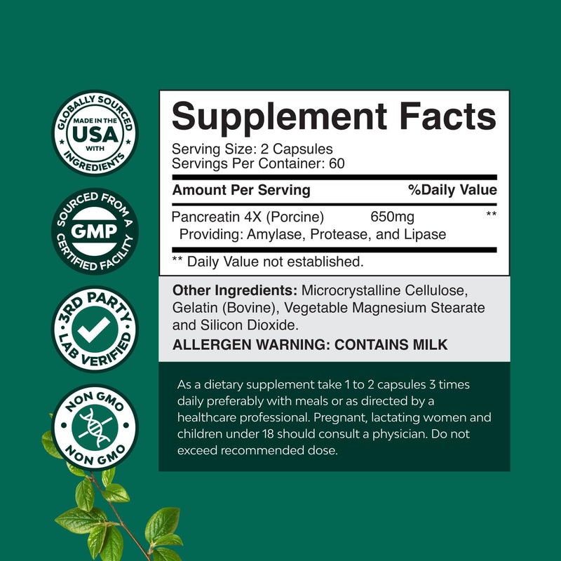 Natures Craft Pancreatin Digestive Enzymes for Digestive Health  Pancreatic Enzymes for Humans with Fat Carb and Protein Women and Men  Protease Amylase  Lipase Digestion 120ct - Image 3