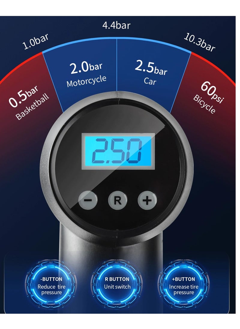 Portable Tire Inflator, 150 PSI Digital Air Compressor with Smart Gauge, LED Light, Auto Shut-Off for Car Tires, Motorcycles, Bicycles, Balloons, Swim Rings, Air Mattresses (12V DC)