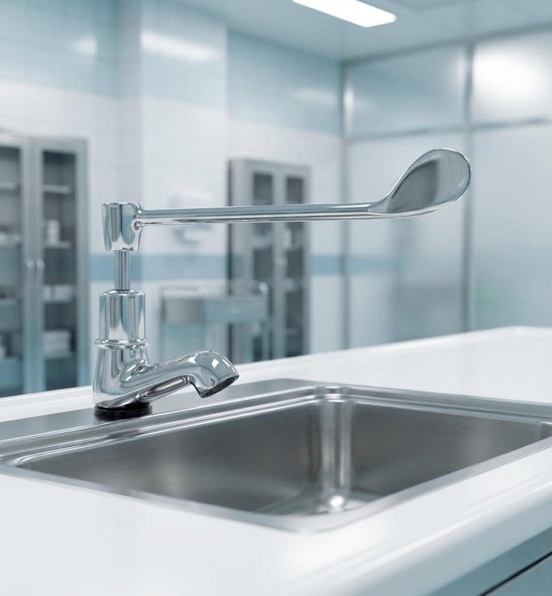 KAMAL Eco Brass Pillar Cock Faucet | Elbow Action Tap | Deck Mount Installation | Hygienic Chrome Finish | Ideal for Laboratory & Operation Theatre Use | Durable & Rust-Resistant | Silver - Image 1