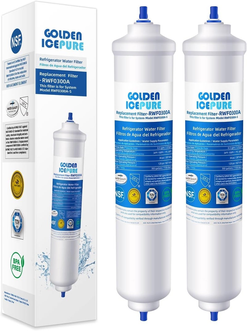 GOLDEN ICEPURE Refrigerator Water Filter Compatible with Samsung DA2910105J DA2910105J HAFEXEXP DA9902131B WSF100 EF9603 HAIER LG Inline Refrigerator 2 Pieces