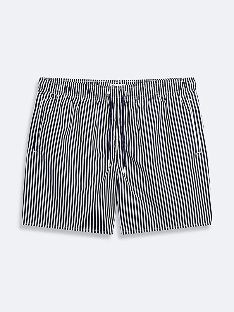 Men's Striped Regular Navy Blue Swim Shorts